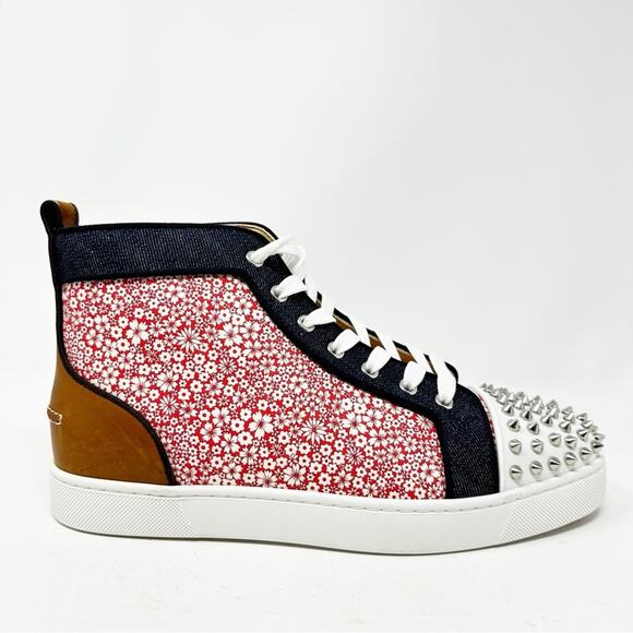 Christian Louboutin Mens Spike Floral Denim High Top Sneakers Size 41.5 - Picture 7 of 11